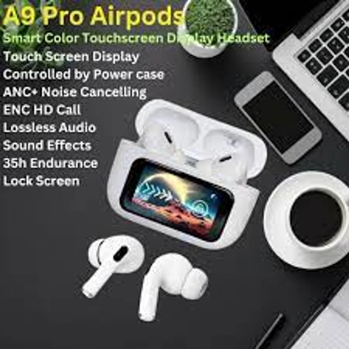 A9 Pro Earphone Touch Screen Wireless Bluetooth 5.4 Headphone