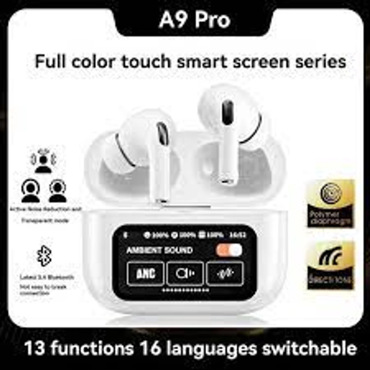 A9 Pro Earphone Touch Screen Wireless Bluetooth 5.4 Headphone