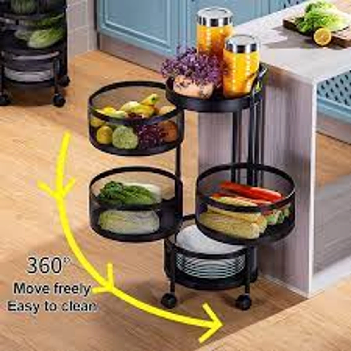 5 Layer 360 degree rotating vegetable shelf Kitchen storage rack. (Round)