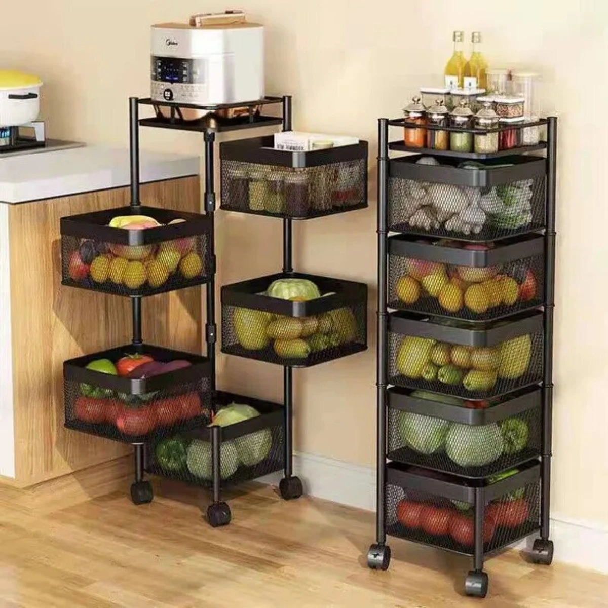 5 Layer 360 degree rotating vegetable shelf Kitchen storage rack. (Square)