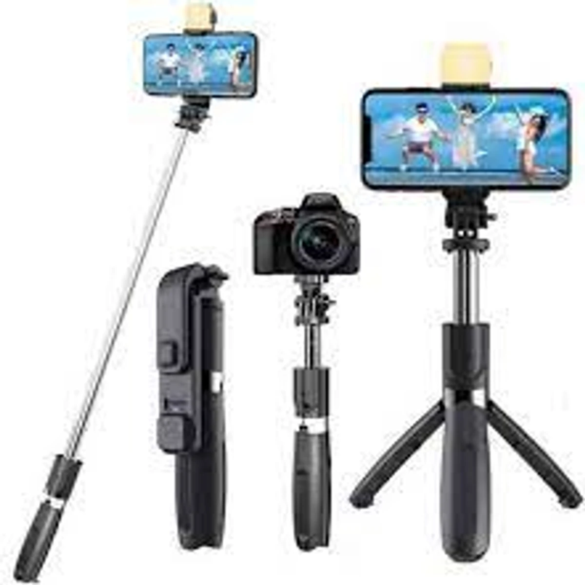 Bluetooth Remote Control Selfie Stick With Light (Black)