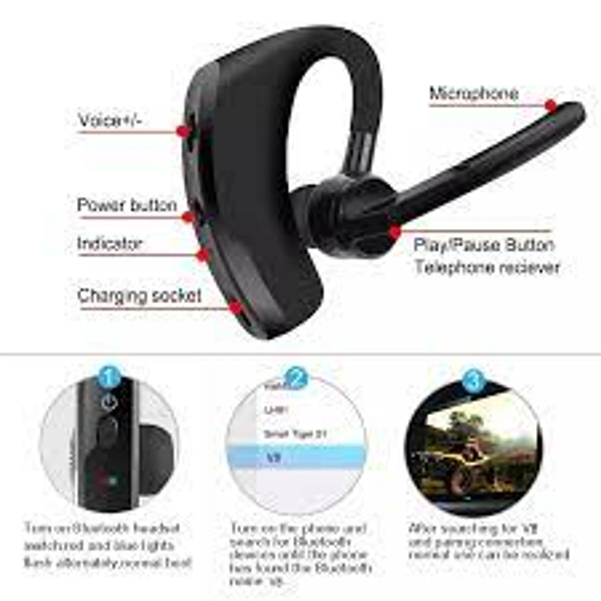 V8 Business Bluetooth Headset HD Call 3D Stereo Bass Handsfree Sport Wireless Headphones - Earphone