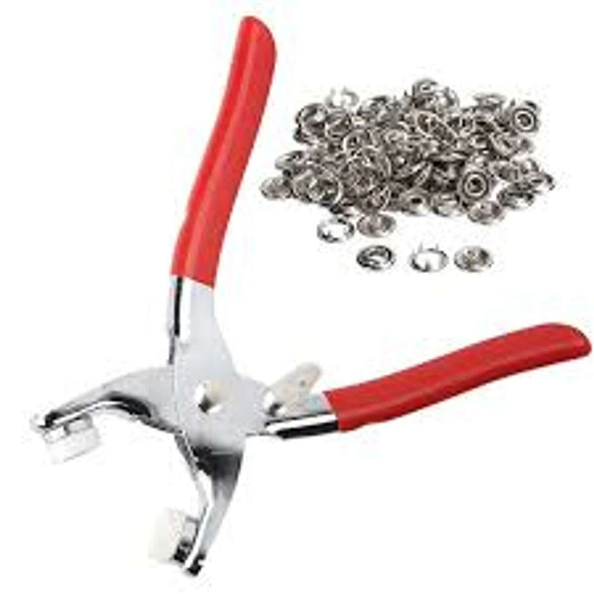 Hand pressure pliers prong sanp button.